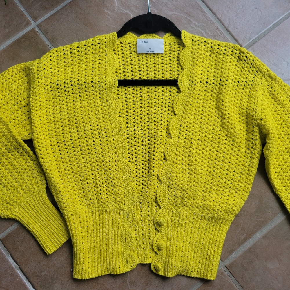 Yellow/Lime Green Knit Cardigan Sweater